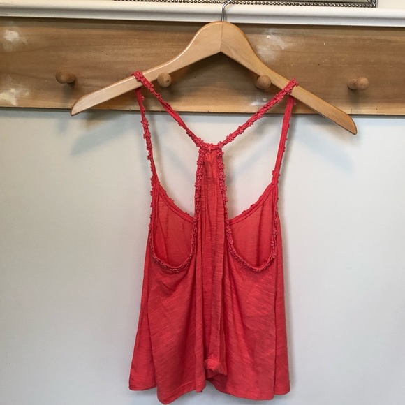 Almost Famous Loose Coral Crop Top Flower Detail Racerback Tank - Picture 4 of 4